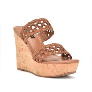 NINE WEST Women's Kalani Square Toe Slip-On Wedge Sandals